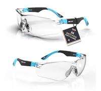 DEX FIT Occhiali SG210N - Anti-appannamento & Anti-graffio, Z87.1, Aste regolabili & Grip antiscivolo, Lenti UV385 per Costruzione, Laboratorio & Medico; Nero & Blu, 1 pz