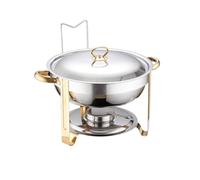 Dexinhdh Chafing Dishes per Set da Buffet, Portavivande E Scaldavivande Rotondi in Acciaio Inossidabile con Base, Design Staccabile, Temperatura Costante A Lunga Durata(Gold,with Hook)