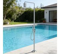 Dexinhdh Colonna Doccia da Esterno con Base - Doccia in Acciaio Inox Spazzolato con Soffione E Doccetta, Design A Tenuta Stagna - Ideale per Cortili, Spiagge, Piscine E Giardini(Silver)