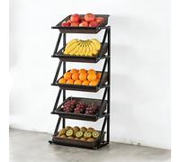 Dexinhdh Espositore a 5 livelli per negozi, scaffale portafrutta e verdura con 5 cestini, set di scaffali per snack con piedini antiscivolo per casa, negozio, mercato e cucina(Brown)
