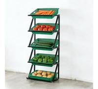 Dexinhdh Espositore a 5 livelli per negozi, scaffale portafrutta e verdura con 5 cestini, set di scaffali per snack con piedini antiscivolo per casa, negozio, mercato e cucina(Green)