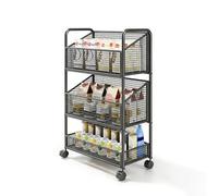 Dexinhdh Espositore Per Snack Con Ruote, Espositore Per Cestini Portafrutta E Verdura, Design Con Cestello In Rete A Copertura Totale, Espositore Per Snack Da Scaffale(Black,3-layer)