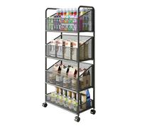 Dexinhdh Espositore Per Snack Con Ruote, Espositore Per Cestini Portafrutta E Verdura, Design Con Cestello In Rete A Copertura Totale, Espositore Per Snack Da Scaffale(Black,4-layer)