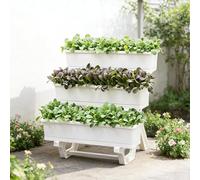 Dexinhdh Fioriera Verticale A 3 Livelli Impilabile, Sistema di Coltivazione Idroponica con Vassoio Inferiore Rimovibile E Doppio Foro di Drenaggio, per Giardino, Casa E Balcone(White)