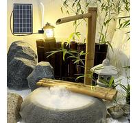 Dexinhdh Fontane da Esterno in bambù, Fontana Decorativa Solare in bambù con Pompa E Pannello Solare da 6W, Fontane d'Acqua Zen Feng Shui Fatte A Mano per Patio, Giardino, Laghetto