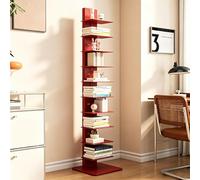 Dexinhdh Libreria A Colonna In Metallo, Organizer Verticale A 11 Ripiani Con Base Allargata, Scaffale Angolare Verticale Invisibile Per Soggiorno, Sala Da Pranzo, Ufficio(Red)