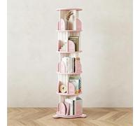 Dexinhdh Libreria Girevole A 5 Ripiani, Libreria Girevole A 360° Con Deflettori E Ventosa, Scaffale Portaoggetti Da Pavimento Per Camera Da Letto, Soggiorno, Studio, Ufficio(Pink)