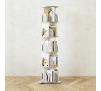 Dexinhdh Libreria Girevole A 5 Ripiani, Libreria Girevole A 360° Con Deflettori E Ventosa, Scaffale Portaoggetti Da Pavimento Per Camera Da Letto, Soggiorno, Studio, Ufficio(Gray)