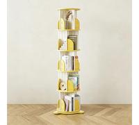 Dexinhdh Libreria Girevole A 5 Ripiani, Libreria Girevole A 360° Con Deflettori E Ventosa, Scaffale Portaoggetti Da Pavimento Per Camera Da Letto, Soggiorno, Studio, Ufficio(Yellow)