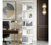 Dexinhdh Libreria Girevole Quadrata, Libreria Girevole Stretta A 360° Con Base, Espositore Per Libri Trasparente Di Grande Capacità E Organizer Per Piccoli Spazi, Studio, Soggiorno(White,5 Tier)