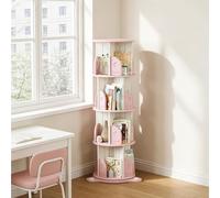 Dexinhdh Libreria Girevole Rotonda, Libreria Girevole In Legno Con Display A 360°, Con Deflettori E Ventosa, Scaffali Portaoggetti Da Pavimento Per Piccoli Spazi, Camera Da Letto(Pink,4-layer)