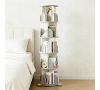 Dexinhdh Libreria Girevole Rotonda, Libreria Girevole In Legno Con Display A 360°, Con Deflettori E Ventosa, Scaffali Portaoggetti Da Pavimento Per Piccoli Spazi, Camera Da Letto(Gray,5-layer)