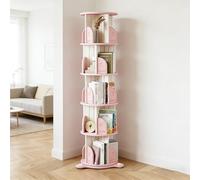 Dexinhdh Libreria Girevole Rotonda, Libreria Girevole In Legno Con Display A 360°, Con Deflettori E Ventosa, Scaffali Portaoggetti Da Pavimento Per Piccoli Spazi, Camera Da Letto(Pink,5-layer)