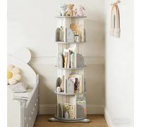 Dexinhdh Libreria Girevole Rotonda, Libreria Girevole In Legno Con Display A 360°, Con Deflettori E Ventosa, Scaffali Portaoggetti Da Pavimento Per Piccoli Spazi, Camera Da Letto(Gray,4-layer)