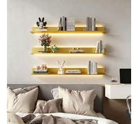 Dexinhdh Mensole Galleggianti Con Luci A LED, Set Da 3, Mensola Espositiva Galleggiante In Metallo Da Parete, Kit Di Strisce Luminose A LED Sottopensile Per Camera Da Letto(Gold,60cm)