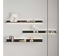 Dexinhdh Mensole Galleggianti Da Parete In Metallo Con Luci A LED, Set Da 3, Mensola Espositiva Galleggiante Con Bordo Anteriore Protettivo, Espositore Sospeso Per Studio, Cucina(Black,120cm)