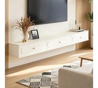 Dexinhdh Mobile TV Sospeso A Parete, Consolle Multimediale Moderna Con Ripiani E Vani, Pannello Posteriore Con Presa A Scomparsa, Centro D'intrattenimento Sospeso In Legno(White,160cm)