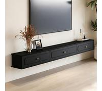 Dexinhdh Mobile TV Sospeso A Parete, Consolle Multimediale Moderna Con Ripiani E Vani, Pannello Posteriore Con Presa A Scomparsa, Centro D'intrattenimento Sospeso In Legno(Black,200cm)