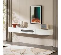 Dexinhdh Mobile TV Sospeso, Consolle Multimediale A Parete, Guide Metalliche Silenziose, Moderna Consolle TV Multimediale In Legno Con Ante A Ribalta E Cassetto In Vetro Per Soggiorno(150cm)