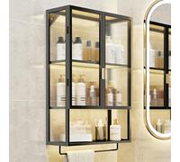 Dexinhdh Mobiletto Da Parete Per Bagno In Metallo A 3 Ripiani, Mobiletto Portaoggetti Sopra Il WC Con Portasciugamani, Non Richiede Fori, Organizer Portaoggetti A Parete Per Cucina(Black)