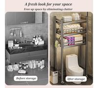 Dexinhdh Portaoggetti Sopra Il WC, Organizer Per Mensole Da Bagno Con Ripiano Regolabile, Porta WC Indipendenti Salvaspazio Per Balconi, Lavanderie, Soggiorni(Black,3-layer)