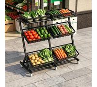 Dexinhdh Scaffale porta frutta e verdura, organizer per snack con ruote | Carrello portaoggetti in metallo resistente con struttura in metallo, supporto per frutta e snack(Black,C)