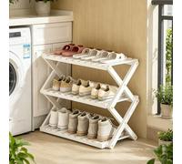 Dexinhdh Scarpiera Pieghevole In Bambù, Organizer Verticale Stretto, Struttura A X Stabile, Ripiano Salvaspazio Che Non Richiede Montaggio, Per Ingresso, Corridoio(White,3 Tier)