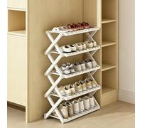 Dexinhdh Scarpiera Pieghevole In Bambù, Organizer Verticale Stretto, Struttura A X Stabile, Ripiano Salvaspazio Che Non Richiede Montaggio, Per Ingresso, Corridoio(White,5 Tier)