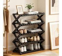 Dexinhdh Scarpiera Pieghevole In Bambù, Organizer Verticale Stretto, Struttura A X Stabile, Ripiano Salvaspazio Che Non Richiede Montaggio, Per Ingresso, Corridoio(Black,5 Tier)