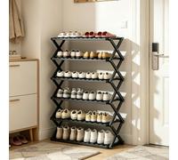 Dexinhdh Scarpiera Pieghevole In Bambù, Organizer Verticale Stretto, Struttura A X Stabile, Ripiano Salvaspazio Che Non Richiede Montaggio, Per Ingresso, Corridoio(Black,6 Tier)