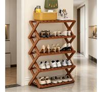 Dexinhdh Scarpiera Pieghevole In Bambù, Organizer Verticale Stretto, Struttura A X Stabile, Ripiano Salvaspazio Che Non Richiede Montaggio, Per Ingresso, Corridoio(Brown,5 Tier)