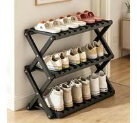 Dexinhdh Scarpiera Pieghevole In Bambù, Organizer Verticale Stretto, Struttura A X Stabile, Ripiano Salvaspazio Che Non Richiede Montaggio, Per Ingresso, Corridoio(Black,3 Tier)