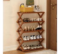 Dexinhdh Scarpiera Pieghevole, Organizer In Bambù Senza Bisogno Di Montaggio, Struttura Stabile A X, Organizer Salvaspazio A Più Livelli Per Ingressi, Soggiorni E Balconi(Brown,5 Tier)