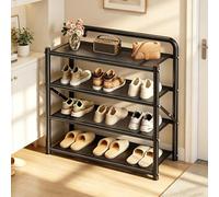 Dexinhdh Scarpiera Verticale Autoportante, Con Fissaggio A Fibbia E Travi Rinforzate, Organizer In Metallo Pieghevole Nessun Montaggio Richiesto Per Casa, Balcone, Ingresso(Black,4 Tier)