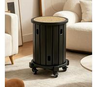 Dexinhdh Set Di 4 Sgabelli Rotondi Impilabili In Legno, Sgabello Rotondo Impilabile Con Ruote, Sgabello Impilabile Con Seduta In Rattan Intrecciato, Ideale Per Casa E Ufficio(B)