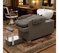 Dexinhdh Set Lavatesta E Poltrona Per Salone, Unità Lavatesta Reclinabile Con Poggiapiedi Separato E Gambe In Metallo - Attrezzatura Per Parrucchieri Con Funzione Massaggio(Dark gray)