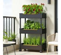 Dexinhdh Sistema di Coltivazione Idroponica, Giardino Verticale Rialzato su Ruote, Griglia Drenante E Traspirante, Fioriera E Contenitore per Giardinaggio, per Patio, Cortili(Black,3-Layer)