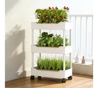 Dexinhdh Sistema di Coltivazione Idroponica, Giardino Verticale Rialzato su Ruote, Griglia Drenante E Traspirante, Fioriera E Contenitore per Giardinaggio, per Patio, Cortili(White,3-Layer)