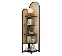 Dexinhdh Supporto Angolare A 5 Ripiani, Organizer Angolare in Rattan per Soggiorno, Design A Ventaglio Ad Angolo Retto di 90°, Mensola Espositiva Indipendente, per Camera da Letto(A)