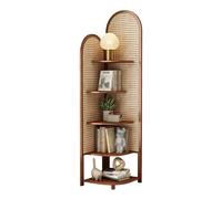 Dexinhdh Supporto Angolare A 5 Ripiani, Organizer Angolare in Rattan per Soggiorno, Design A Ventaglio Ad Angolo Retto di 90°, Mensola Espositiva Indipendente, per Camera da Letto(C)