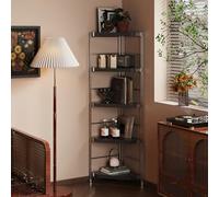 Dexinhdh Supporto Per Mensola Angolare, Libreria Angolare Industriale A 5 Ripiani, Laminato E Colonne Ispessite, Scaffale Portaoggetti In Metallo Da Terra Per Camera Da Letto(Brown)