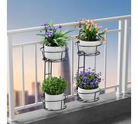 Dexinhdh Supporto per Vasi da Fiori da Balcone, Portavasi Sospeso in Ferro con Ringhiera, Design con Gancio Curvo, Mensola Rinforzata E Robusta per Ringhiere di Balconi, Terrazze(2 Sets)