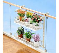 Dexinhdh Supporto per Vasi da Fiori da Balcone, Portavasi Sospeso in Metallo A 2 Livelli con Vassoio Raccogligocce Estraibile, Supporto per Piante da Parete per Interni Ed Esterni