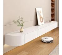 Dexinhdh Supporto TV Sospeso, Mensola TV Sospesa Con Cassetto Con Anta A Ribalta, Grande Centro Di Intrattenimento Montato A Parete, Per Soggiorno, Ufficio(White,140cm)