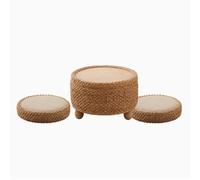 Dexinhdh Tavolino da caffè giapponese basso da riporre, tavolino basso giapponese da pavimento in rattan, con due futon in rattan, fodera in cotone e lino, adatto per camera da letto, tatami(50cm)