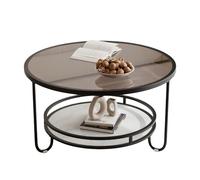 Dexinhdh Tavolino Da Caffè Moderno In Vetro, Tavolino Rotondo A 2 Ripiani Con Piedini Antiscivolo, Due Piani In Vetro Disponibili, Tavolino Da Cocktail Per Soggiorno, Casa E Ufficio(C,70cm)