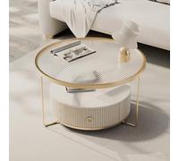 Dexinhdh Tavolino Da Caffè Rotondo In Vetro A 3 Ripiani, Tavolino Centrale Moderno Con Cassetto Inferiore, Staffa In Ferro Battuto, Tavolini Da Cocktail Industriali Per Soggiorno(A,80cm)