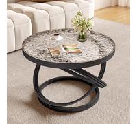 Dexinhdh Tavolino Rotondo Da Caffè, Tavolino Da Tè In Vetro Temperato, Tavolini Moderni E Leggeri Di Lusso, Struttura In Metallo, Tubi Ispessiti Per Soggiorno, Casa E Ufficio(Black,80cm)