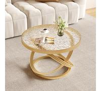 Dexinhdh Tavolino Rotondo Da Caffè, Tavolino Da Tè In Vetro Temperato, Tavolini Moderni E Leggeri Di Lusso, Struttura In Metallo, Tubi Ispessiti Per Soggiorno, Casa E Ufficio(Gold,60cm)