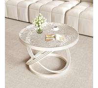 Dexinhdh Tavolino Rotondo Da Caffè, Tavolino Da Tè In Vetro Temperato, Tavolini Moderni E Leggeri Di Lusso, Struttura In Metallo, Tubi Ispessiti Per Soggiorno, Casa E Ufficio(White,50cm)